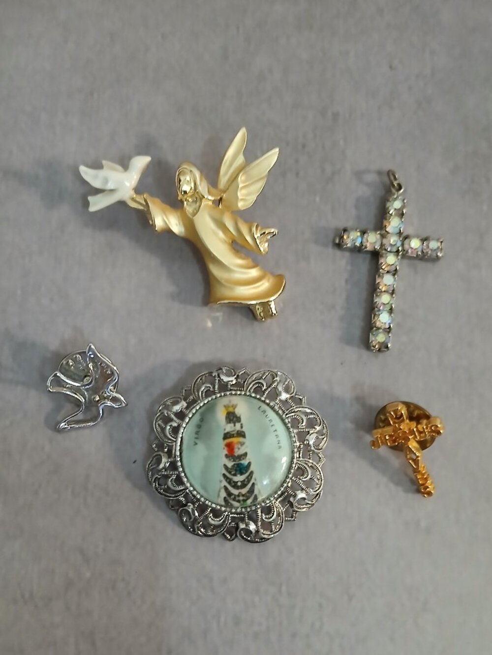 Collection of Vintage Christian Pins/Pendants Including Guisti